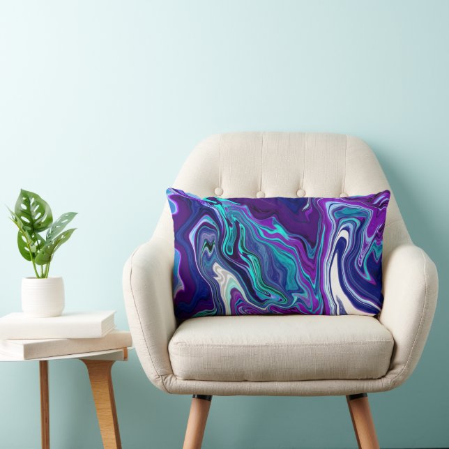 Purple and Teal Abstract Digital Marble Lumbar Cushion (Chair)