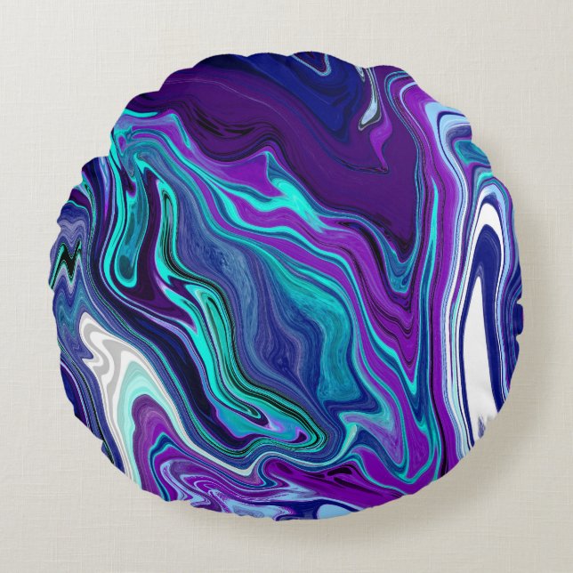 Purple and Teal Abstract Digital Marble   Round Cushion (Front)