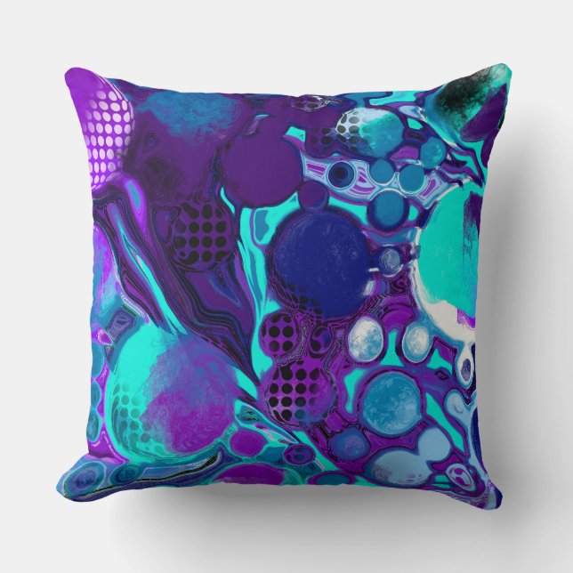 Purple and Teal Abstract Digital Pour Painting Cushion (Front)