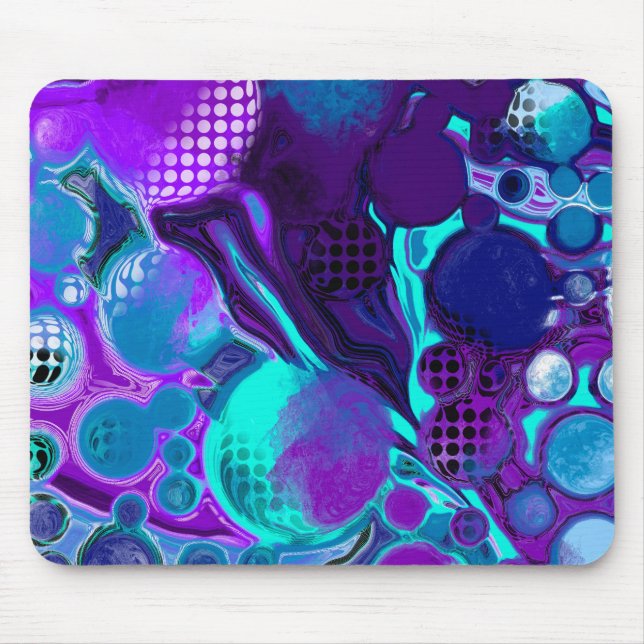Purple and Teal Abstract Digital Pour Painting   Mouse Pad (Front)