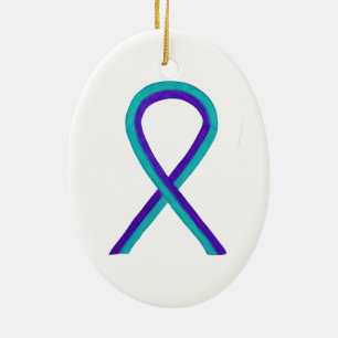 Purple and Teal Awareness Ribbon Art Ornaments