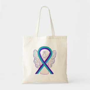 Purple and Teal Awareness Ribbon Custom Tote Bag