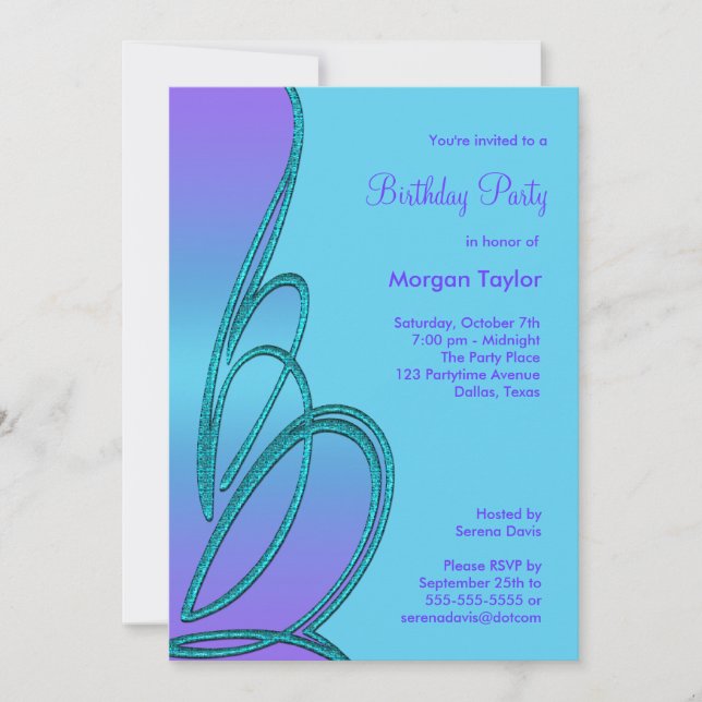 Purple and Teal Birthday Party Invitation (Front)