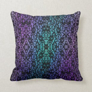 Purple and Teal Black Lace Gothic Pillow