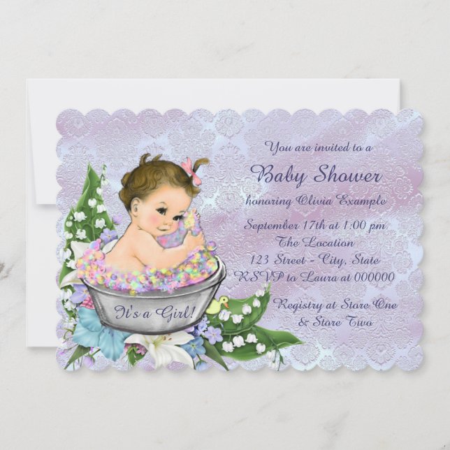 Purple and Teal Blue Baby Bath Baby Shower Invitation (Front)