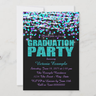 Purple and Teal Blue Confetti Graduation Party Invitation