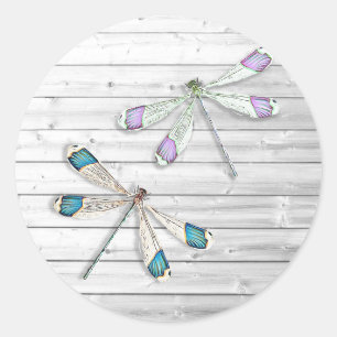 Purple and Teal  Blue Dragonfly Classic Round Sticker