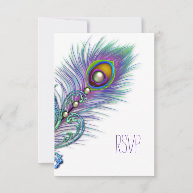 Purple and Teal Blue Peacock RSVP (Front)