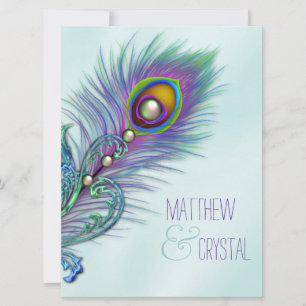 Purple and Teal Blue Peacock Wedding Invitation