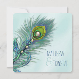 Purple and Teal Blue Peacock Wedding Invitation