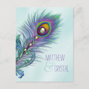 Purple and Teal Blue Peacock Wedding Invitation