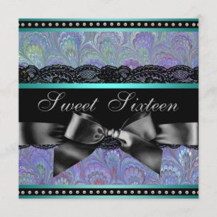 Purple and Teal Blue Sweet 16 Birthday Party Invitation