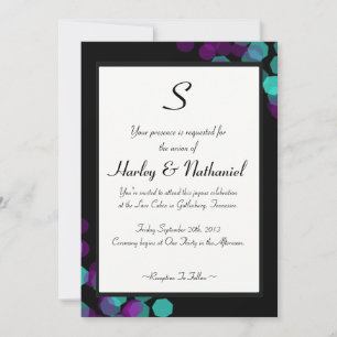 Purple and Teal Bokeh Monogrammed Invitation