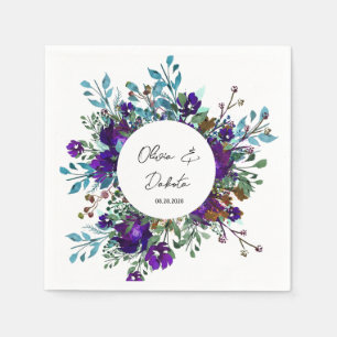 Purple and Teal Botanical Floral Wedding Napkin