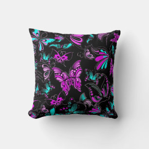 Purple and teal butterflies throw pillow
