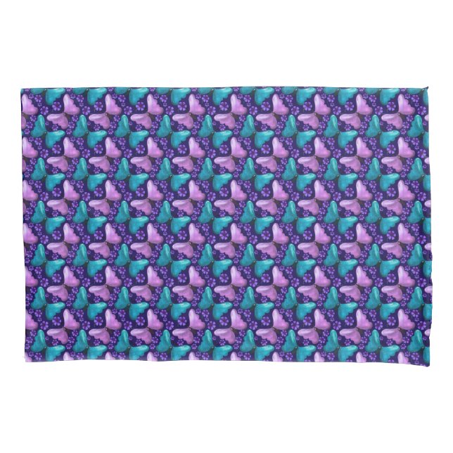 Purple and Teal Butterfly Pattern | Floral Seamles Pillowcase (Front)