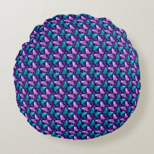 Purple and Teal Butterfly Pattern   Floral Seamles Round Cushion