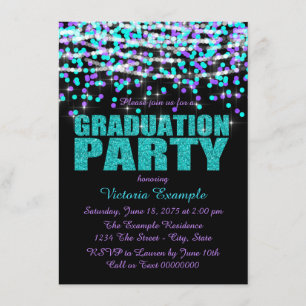 Purple and Teal Confetti Graduation Party Invitation