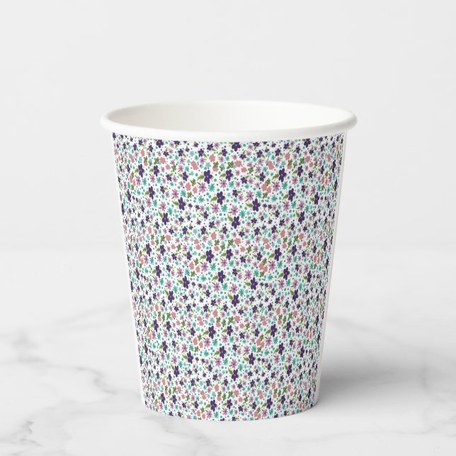 Purple and Teal Floral Paper Cups (Back)