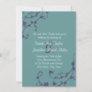 Purple and Teal Floral Swirl Wedding Invitation