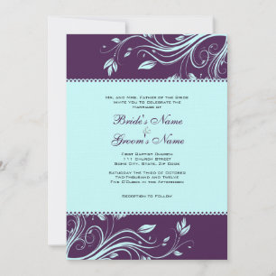 Purple and Teal Floral Swirls Wedding Invitation