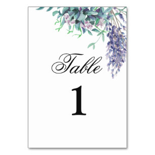 Purple and teal floral table number Wedding garden