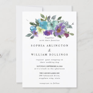 Purple and Teal Floral Wedding Invitations