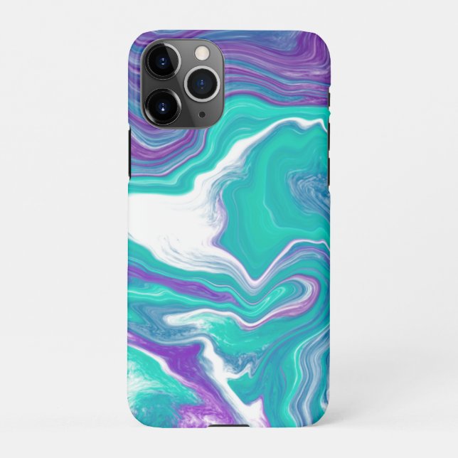 Purple and Teal Fluid Art Marble Art  iPhone Case (Back)