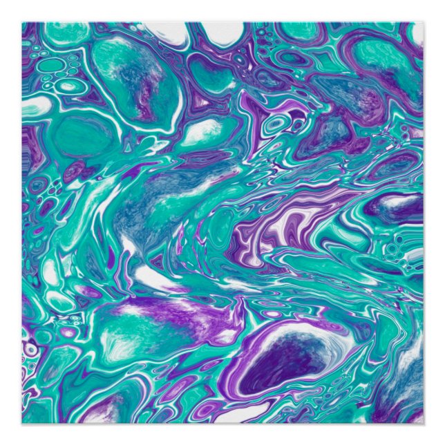 Purple and Teal Fluid Art Marble like  Bubbles  Poster (Front)