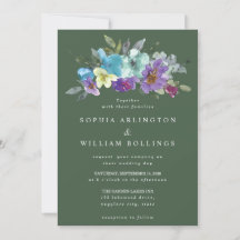 Purple and Teal Green Floral Wedding Invitations