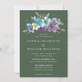 Purple and Teal Green Floral Wedding Invitations