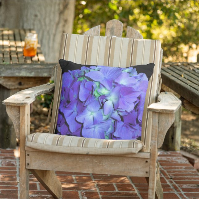 Purple and teal hydrangea, purple blue flowers  cushion (Chair)