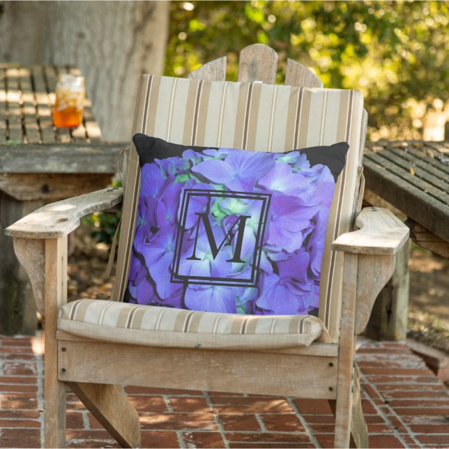 Purple and teal hydrangea, purple blue flowers  cushion (Chair)