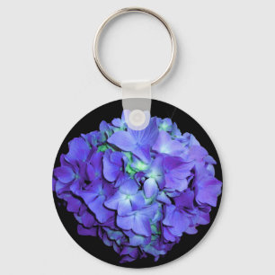 Purple and teal hydrangea, purple blue flowers  key ring