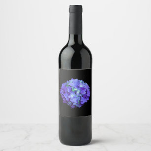 Purple and teal hydrangea, purple blue flowers  wine label