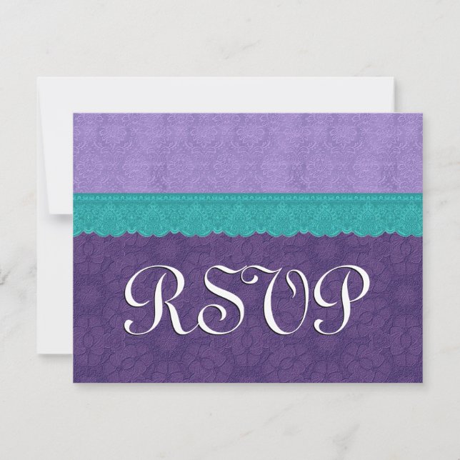 Purple and Teal Lace RSVP Wedding Response 3B (Front)