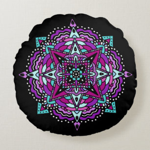 Purple and Teal Mandala Round Cushion