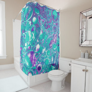 Purple and teal marble fluid art Bubbles Shower Curtain
