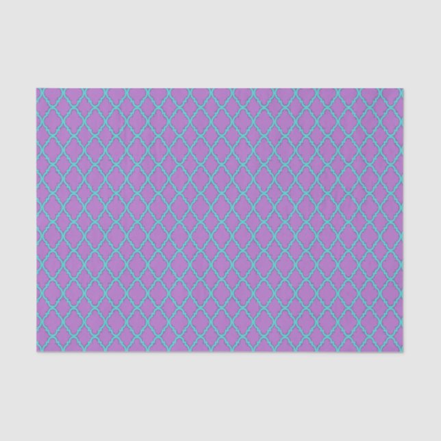 Purple and Teal Maroccan Quatrefoil Pattern Tissue Paper (Front)