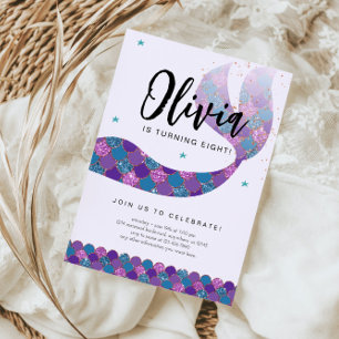 Purple and Teal Mermaid Birthday Party Invitation