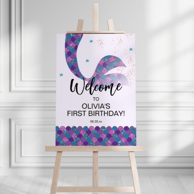 Purple and Teal Mermaid Birthday Welcome Sign (Creator Uploaded)