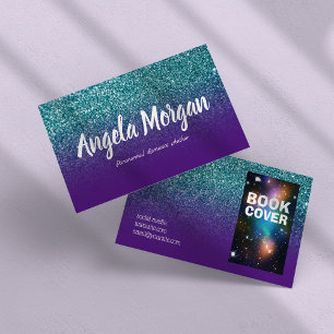 Purple and Teal Ombre Glitter Photo Author Business Card
