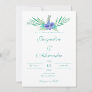 Purple and Teal Orchid Wedding Theme Invitation