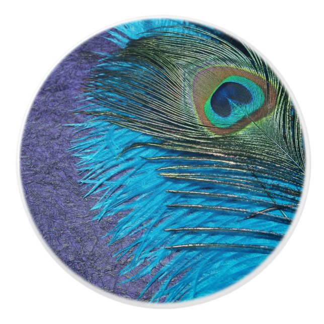 Purple and Teal Peacock Ceramic Knob (Front)