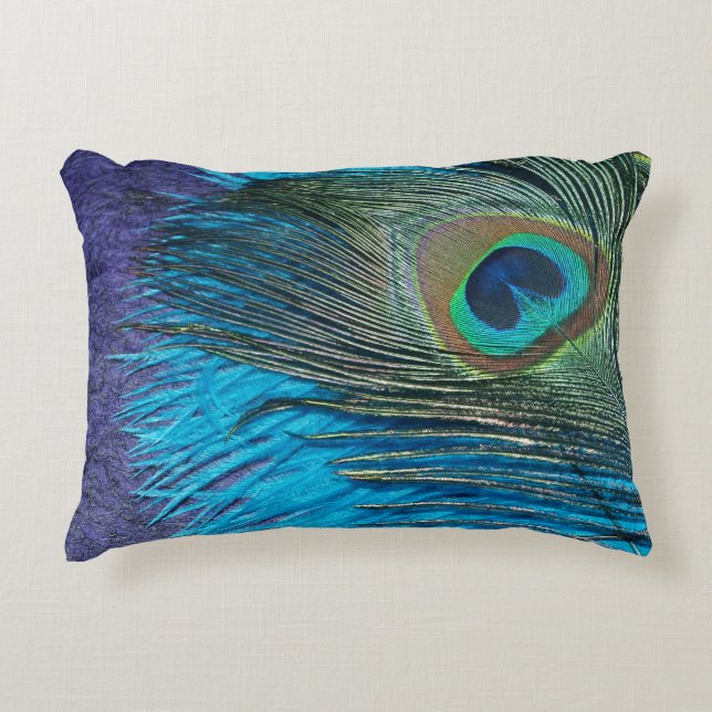Purple and Teal Peacock Decorative Cushion (Front)