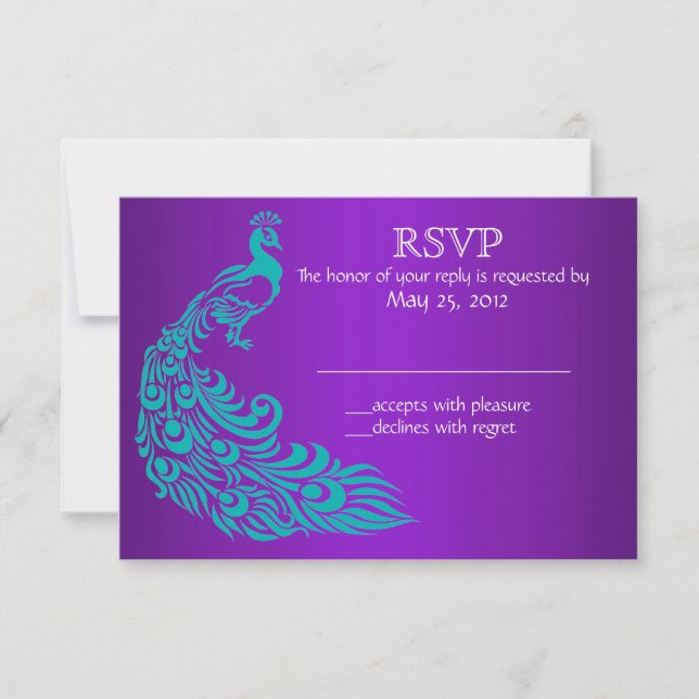 Purple and Teal Peacock RSVP Invitations (Front)