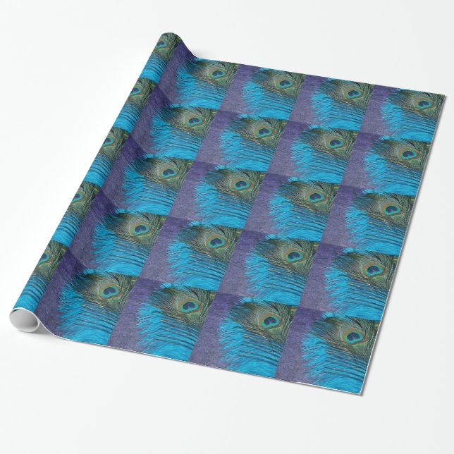 Purple and Teal Peacock Wrapping Paper (Unrolled)