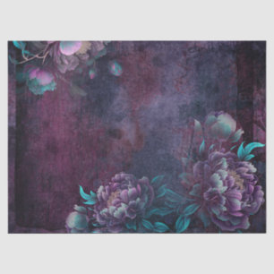 Purple and Teal Peony Flowers Decoupage Tissue Paper