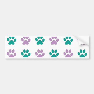 Purple and teal puppy paw prints bumper sticker