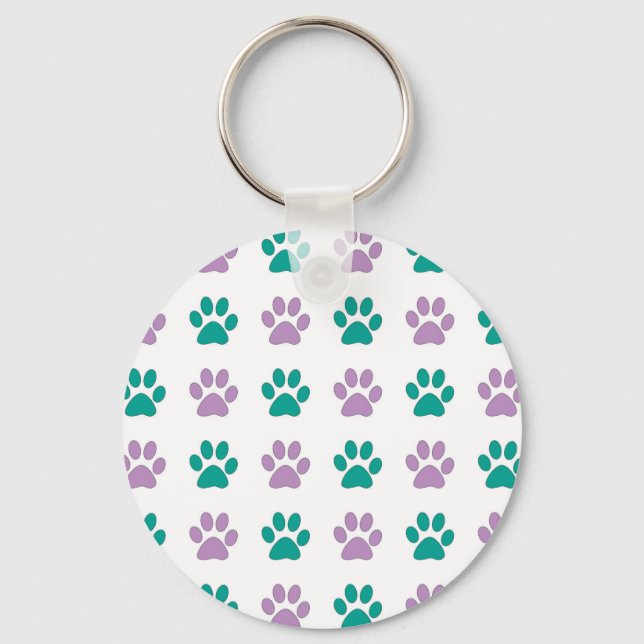 Purple and teal puppy paw prints key ring (Front)